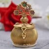 Golden Sindoor Box - Brass Kumkum Dibbi with Glossy Finish for Traditional Use