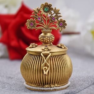 Golden Sindoor Box - Brass Kumkum Dibbi with Glossy Finish for Traditional Use