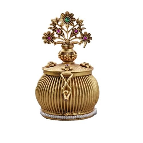 2 Golden Sindoor Box - Brass Kumkum Dibbi with Glossy Finish for Traditional Use