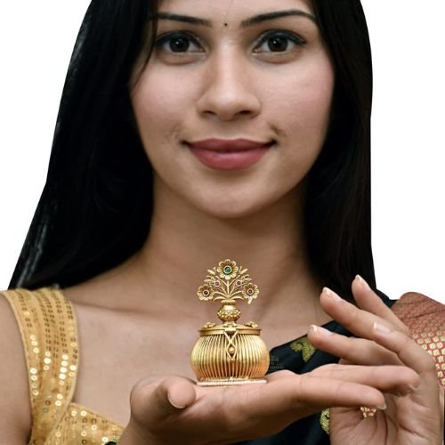 3 Golden Sindoor Box - Brass Kumkum Dibbi with Glossy Finish for Traditional Use